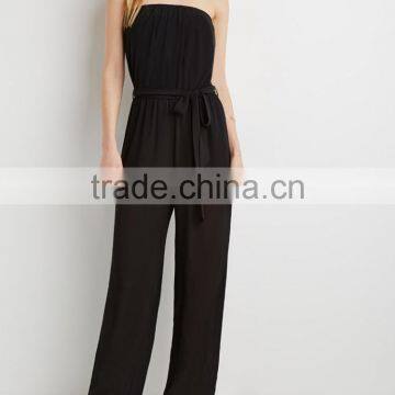 Strapless Chiffon long pants Jumpsuit with self-tie sash belt