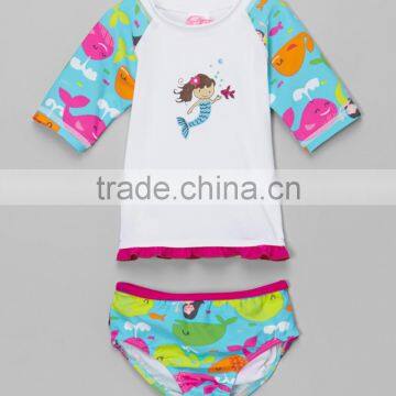 New Style Girl Sportswear With Fuchsia Whale Parade Rashguard And Bottoms Girl Rashguard Set Child Wear G-NP-TR905-334