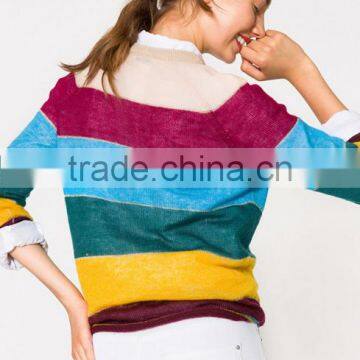 Hot Selling Rainbow Colorful Striped Pattern Cashmere Sweater Designs for Women photo-4