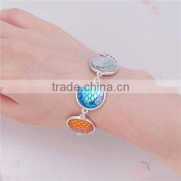 Resin Fish /Dragon Scale Bracelets Link Cable Chain Silver Plated Multicolor Round Fish Scale 17.5cm Long photo-3