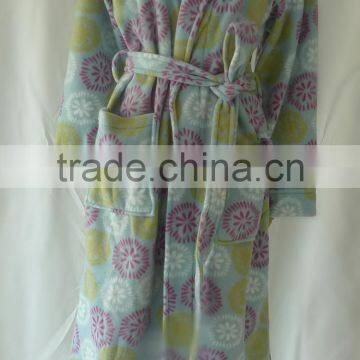 Super Soft Cute Printed Polar Fleece Women SPA Bath Robe With Belt&Pocket