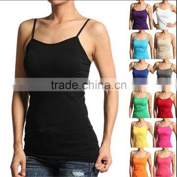 Long Plain Solid seamless SPAGHETTI STRAP TANK TOP