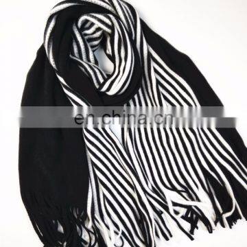 Stripe Woolen Shawl Lovers Tassel Winter Imitation Cashmere Knitted Vertical Thick Scarves photo-2