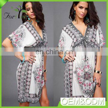 Latest style design high waist vintage sexy girls floral beach casual dress for beach party