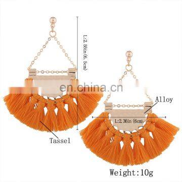 Hot Sales Saffron Fringe Gold Half Circle Fan Pendant Bohemian Earring Boho Jewelry photo-2