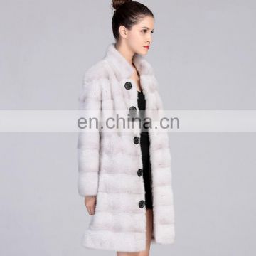 Luxury Women Stand Collar with button Mink Fur Coat