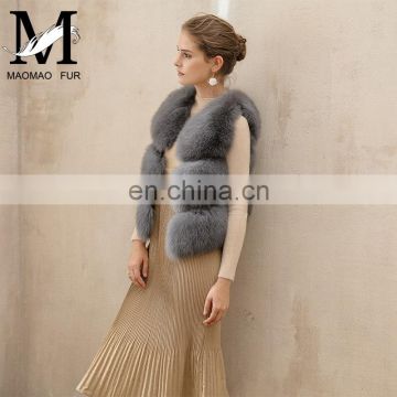 Hot Selling Luxurious Women Vest Winter Real Fox Fur Vest With Trimming Fox Fur Jacket