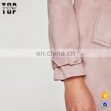 OEM Factory Faux Suede Trench Coat for Women Flowing Lapel Collar Design Trench Coats photo-6