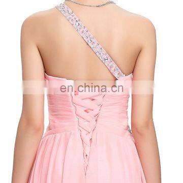 Grace Karin Short Front Long Back Chiffon One Shoulder Pink Prom Dress CL3828 photo-5