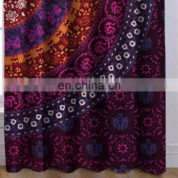 Indian Handmade Elephant Mandala Curtains Cotton Boho Drapes Violet Window Decor Decor Curtain photo-3