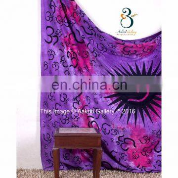 Indian Pink & Purple Color Om Print Double handmade cotton indian tapestries 92x82 Tapestry