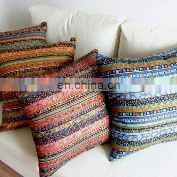 I@home Without Core Ethnic Style Gilded Striped Linen Print Pillow Cushion Cover for Sofa
