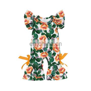 Toddler Cactus Flutter Sleeve Overalls Boho Bodysuit Summer Romper