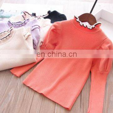 New in autumn and winter~ Girls' 5-color knit bottoming shirt with wood ears and neckline