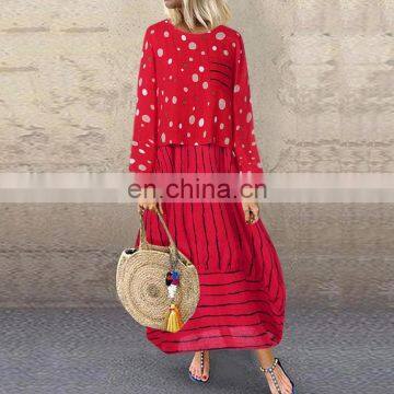 2020 Summer Fashion Women Dresses O-neck Print Dot Stripe Long Sleeve New Style Short Dress For Ladies photo-5