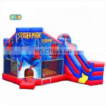 cheap spiderman combo slide commercial inflatable bouncer bouncy castle bounce house with base ball