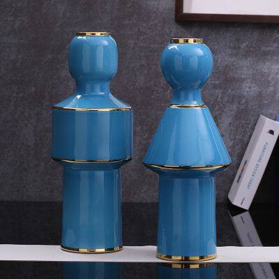 Blue Human Child Boy And Girl Shape Gild Creative Ceramic Decoration Art Craft For Home