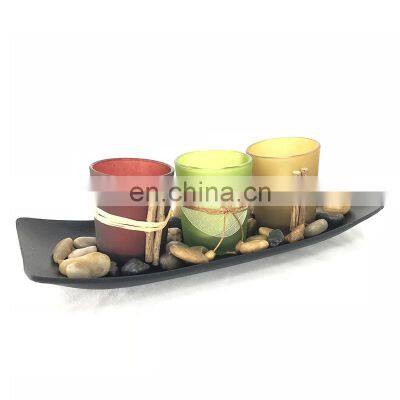 Natural Candlescape Set, 3 Decorative Candle Holders, Rocks and Tray