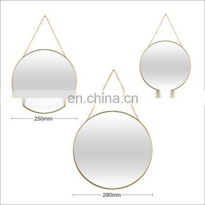 hot sale simple design modern round gold decorative wall mirrors with chain for living room