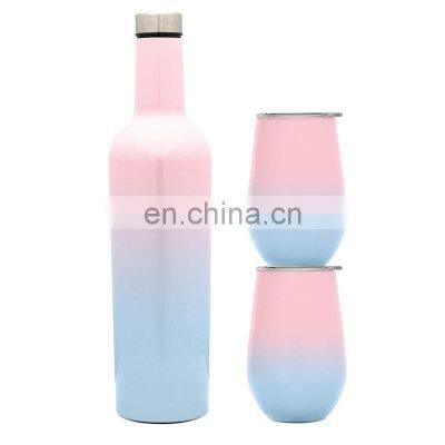 Wholesale Stainless Steel Vaccum Insulated 2PCS 12OZ Wine Tumblers 1PCS Wine Bottle Accessories Gift Set