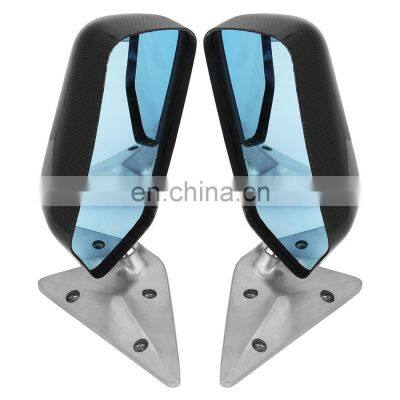 Universal Style Carbon Fiber Auto Rear View Mirror , Car Side Mirror With Blue Lens Metal Bracket