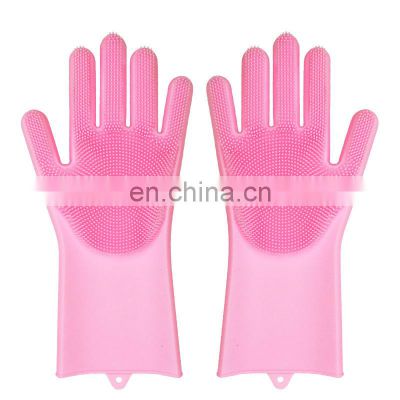 Custom Made 100% Food Grade Silicone Rubber Heat Resistant Brush Magic Scrubber Household Washing Cleaning Dishwashing Gloves