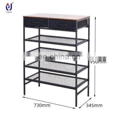 New Arrival Vintage Five-layer Entryway Doorway Shoes Storage Rack With Two Cloth Drawers As You Require photo-2