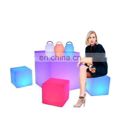 Restaurant plastic tables and chairs LED bar furniture sets party chair led whole sale led cube chair