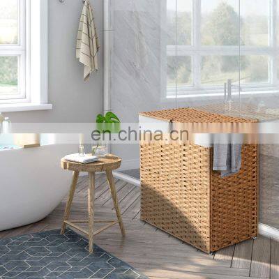 (90L) Removable and Easily Mounted Hand-woven Synthetic Rattan Laundry Basket With Lid and Handle photo-4