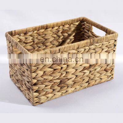 Direct Selling Rectangle Hand-woven Water Hyacinth Wicker Storage Rattan Baskets for Sundries photo-4