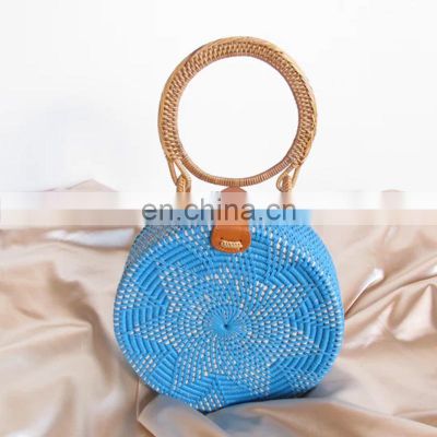 New Design Blue Star Rattan Handbag Bali straw wicker bag