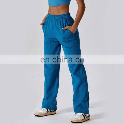 Warm Loose Women Elastic Waist Sweat Pants Custom Unisex Causal Wide Leg Joggers 86rayon 14spandex