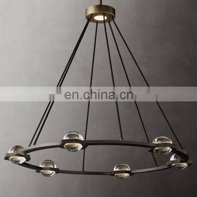 Customized Eclatant Metal Industrial Brass Glass Ball Round Chandelier Home Project Hotel Light Luxury Ceiling Lighting photo-3