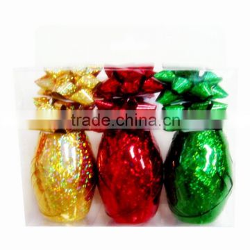 Holographic Plastic Ribbon Bows/ Satin Curling Ribbon Egg and Confetti Star Bow for Decoration