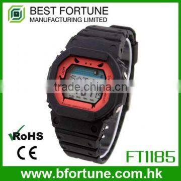 FT1185_RD Red Color Dial LCD display Plastic Rubber watch for kids