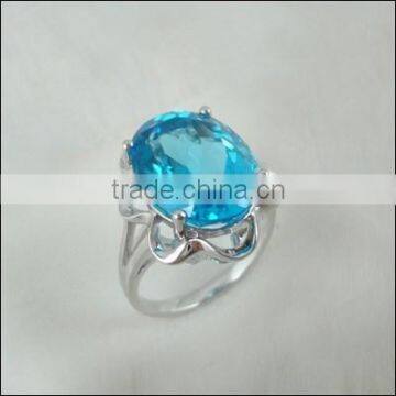 12CT Genuine Blue Topaz Ring Created Ruby Gemstone Jewelry Hong Kong Wholesale