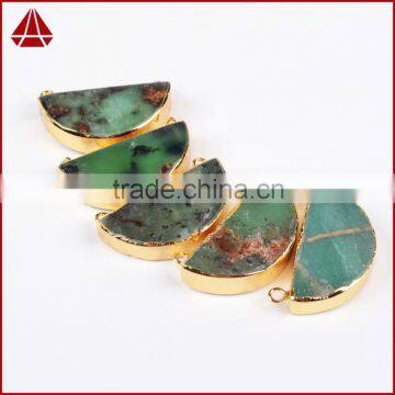 Half Moon Cresent Chrysoprase Pendant Necklace Jade Jewelry Jewels With Double Bails
