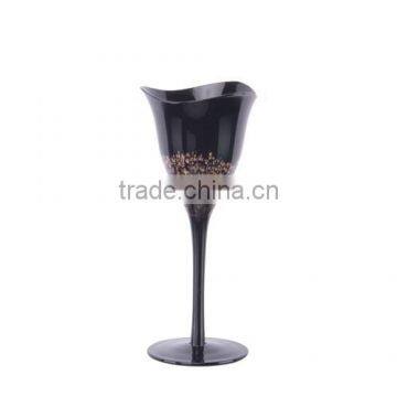 Black Color Red wine Glass with Wave Rim and golden Dots