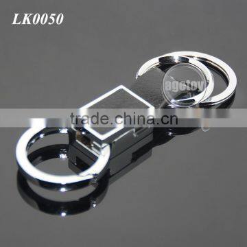 Pull-tab Rotatable Alloy Keyholder Hanging Buckle Double Keyring Black Genuine Leather Keychain photo-5