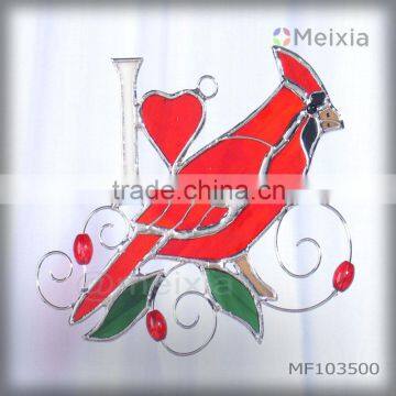 MF103500 tiffany style stained glass i love cardinal wall hanging panel for home decoration item wholesale