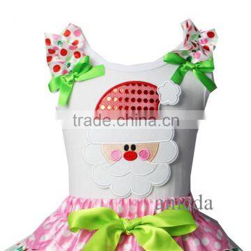 Girls Colorful Polka Dots Ruffles Xmas Bling Santa White Tank Top