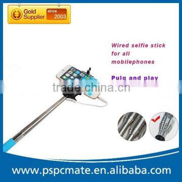 Silicone with aluminium alloy selfie stick with 3.5mm audio cable plug and play