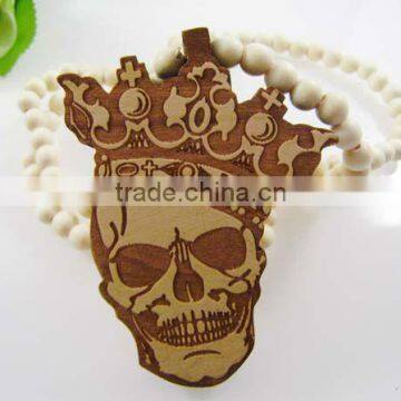 wooden skull pendant necklace