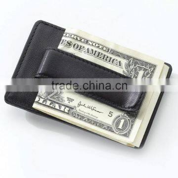 Black Magnetic Leather Money Clip Card Holder