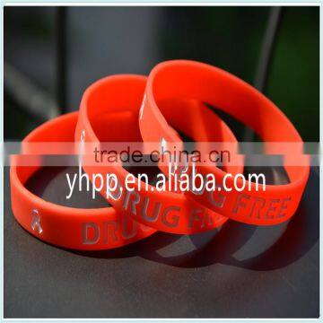 Custom Drug Free Silicone Red Colour Wristband Bracelet with Ribbon