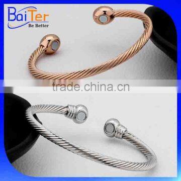 Hotsale Raw Brass Twist Cable Wire Terminal Magnetic Cuff Bangle Copper Magnetic Bracelet Wholesale