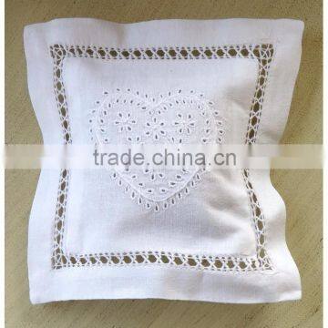 Hand embroidered lavender sachet/bag/pillow-white heart (design #51)