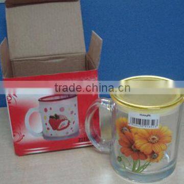 350ML Mug with Plastic Lid Frosted Glass Tea Cup with handle