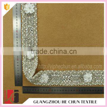 HC-0604-1 Hechun White Flower Embroidered Rhinestone Wedding Sash for Dress photo-5