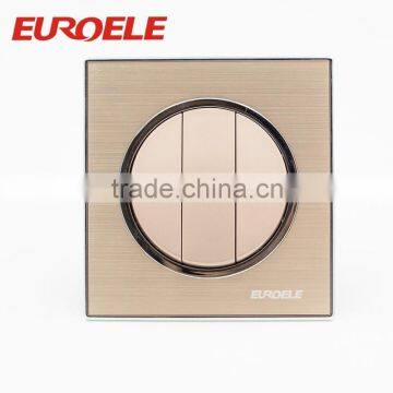 fiber drawing champagne gold aluminum panel Round 3 gang Electrical Switch